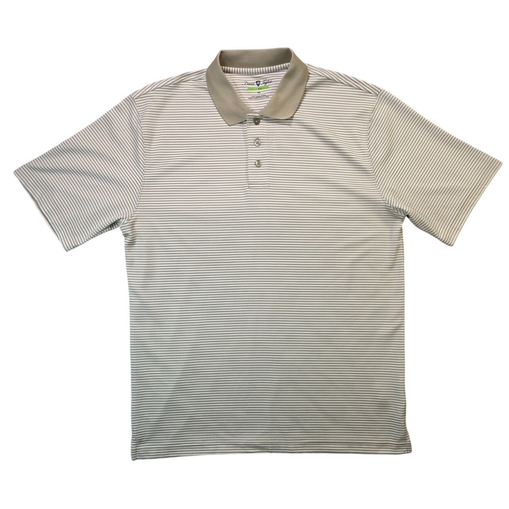 David Taylor Pro Golf Polo Tan Stripe Mens Medium Performance Shirt